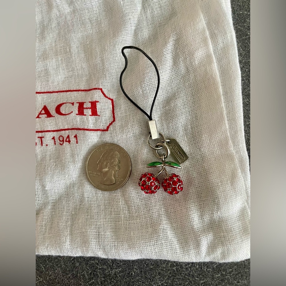 SOLDโผ๏ธVintage Coach Cherry Fruit Charm Y2K with Dust Bag - Picture 5 of 5